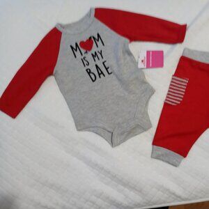 Celebrate Valentine's Day 2 pc Red/Gray Marl L/Sleeve Bodysuit & Pamts 0-3 M
